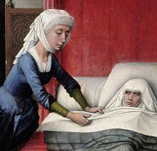Infermiera che assiste la madre di Giovanni Battista, Elisabetta, nel pannello di sinistra