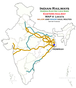 Route haul map of HWH ELS (Howrah Electric Loco shed) locomotives Route haul map of Howrah Electric Loco shed.png