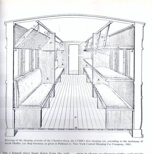 The first American sleeping car, the "Chambersburg" started service on the CVRR in 1839.