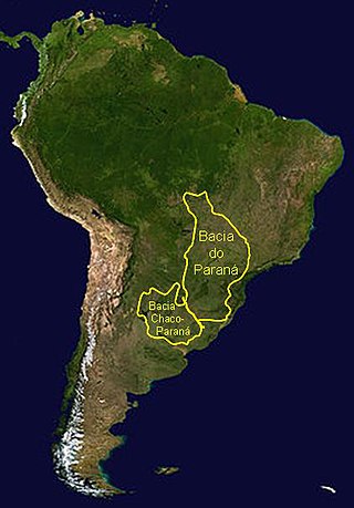 Área de ocorrência da Bacia do Paraná, na América do Sul.