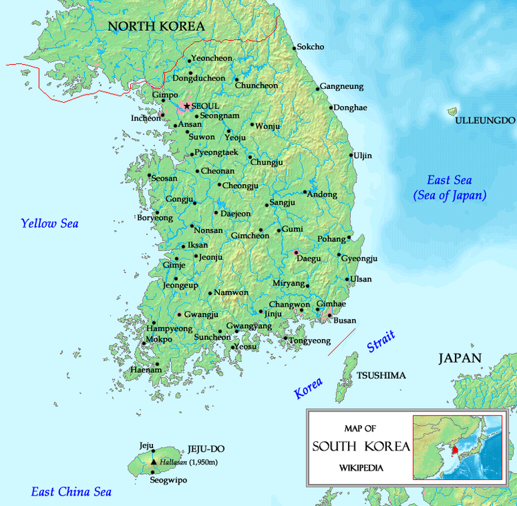 Подробная карта городов южной кореи