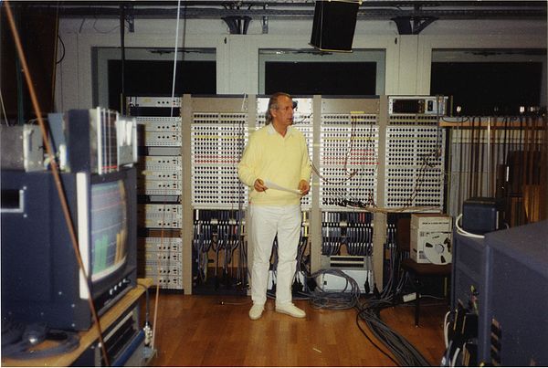 Karlheinz Stockhausen in the WDR Electronic Music Studio in 1991
