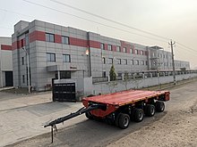 Tiiger four-axle HMT module at Transporter Industry International headquarters in Haryana, India TIIGER SD India Headquarters.jpg