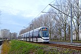 Tramlijn 25 met 15G tram op de openingsdag bij de voormalige halte Amstelveen Spinnerij; 13 december 2020.