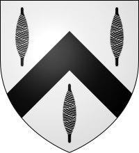 Arms of Trefusis: Argent, a chevron between three spindles sable Trefusis arms.svg