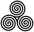 Elaborate spiral triskele with four turns in each spiral