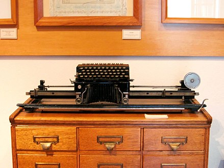An Elliott-Fisher book typewriter on display at the Historic Archive and Museum of Mining in Pachuca, Mexico