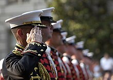 Members of the United States Marine Band participated in Ronald Reagan's funeral procession to the Capitol on June 9, 2004. US Navy 040609-N-5471P-005 The U.S. Marine Corp Band, the.jpg