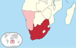 איחוד דרום אפריקה (באדום) ומנדט דרום-מערב אפריקה (בכתום)