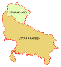 Map of Uttarakhand as part of Uttar Pradesh