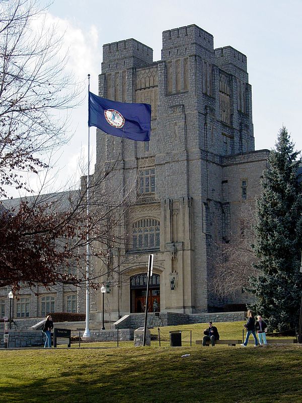 Burruss Hall, the main administration building and iconic symbol of the Virginia Tech Blacksburg campus.