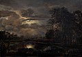 van der Neer - Landskap opplyst med måneskinn med bro