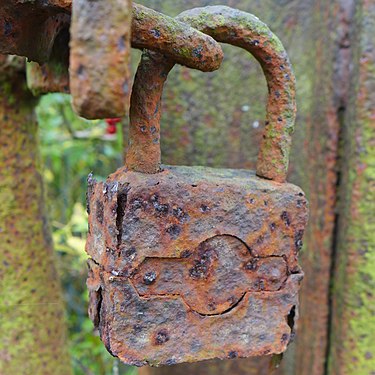 A rusty padlock