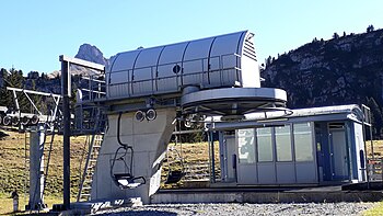 The Körbersee valley station of the Falken ski swing chair lift