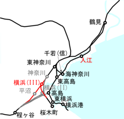 1929年頃の桜木町駅付近。横浜駅移転に伴い、1930年に旧神奈川駅から旧横浜駅（2代目）までの線路を付け替え。
