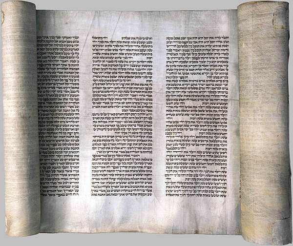 An opened Torah scroll (Book of Genesis part).