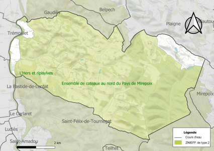 Carte des ZNIEFF de type 2 sur la commune.