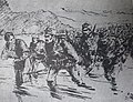 1916 - Maria Manciulea calauzind soldatii regimentului 22 Infanterie peste Olt septembrie 1916.jpg