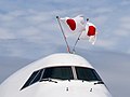 操縦室天井窓から機外に掲げられた日本国旗