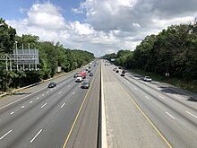 I-95/I-495 northbound in Glenarden 2019-07-05 11 12 56 View north along Interstate 95 and Interstate 495 (Capital Beltway) from the overpass for Glenarden Parkway in Glenarden, Prince George's County, Maryland.jpg