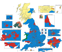 The notional results of the 2019 election, if they had taken place under the post-2024 boundaries. 2019UKElectionNominalMap.svg