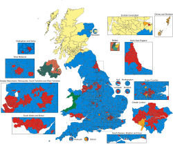 The hypothetical results of the 2019 election, if they had taken place under boundaries recommended by the Sixth Periodic Review. 2019UKElectionNominalMap.svg