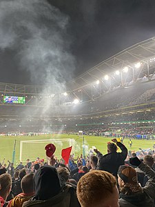 St Patrick's Athletic fans at the 2021 FAI Cup Final against Bohemians at the Aviva Stadium.