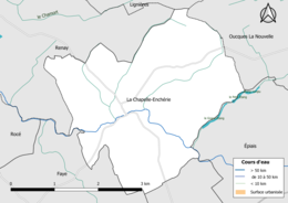 Carte en couleur présentantle réseau hydrographique de la commune