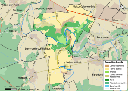 Carte des infrastructures et de l'occupation des sols en 2018 (CLC) de la commune.