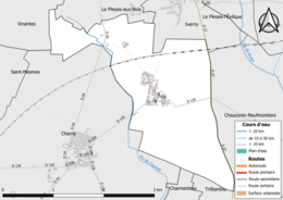 Carte en couleur présentant le réseau hydrographique de la commune