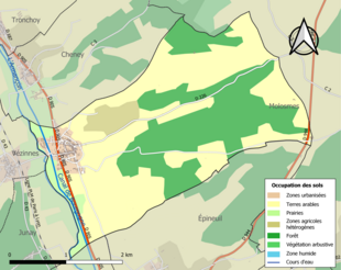 Barevná mapa znázorňující využití půdy.