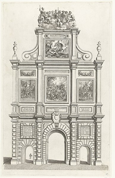 File:Achterzijde van de triomfpoort Arcus Caroli op de Vrijdagmarkt intocht van Ferdinand te Gent in 1635 (nr. 27) Aversa facies Arcus Carolini, RP-P-OB-76.441.jpg