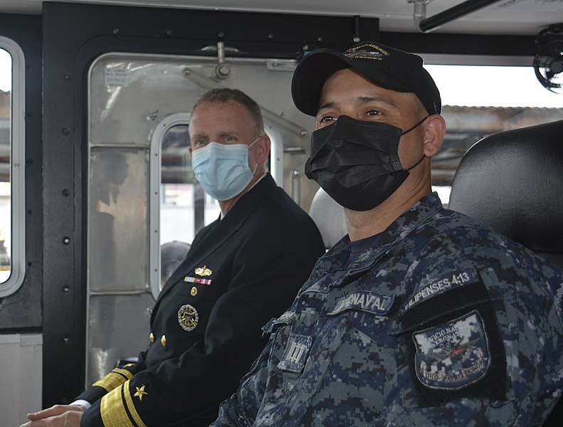 File:Admiral Jim Aiken tours the Panamanian National Aero-naval Service (SENAN) Near Coastal Patrol Vessel (NCPV) “General Omar Torrijos” (P-230) with the vessel’s commanding officer, Capitán Eric Ceden - 211116-N-DC064-0178.jpg