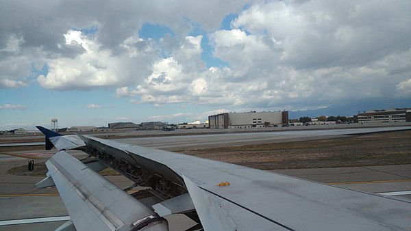 Flaps during ground roll after landing, with spoilers up, increasing drag.