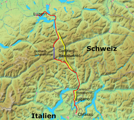 Gotthard-basistunnel op de kaart