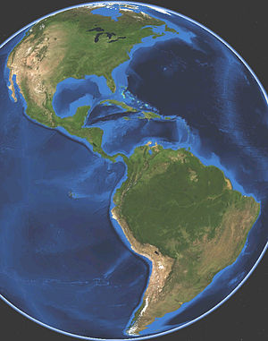 The Americas consist of North America, Central America, South America, and the Caribbean. It comprises the large landmass in the western part of the planet.