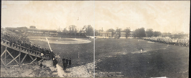 An American League baseball game between the Washington Nationals and the Philadelphia Athletics at Boundary Field in May 1905.