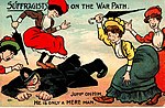 Anti-suffrage postcard- Suffragists on the warpath