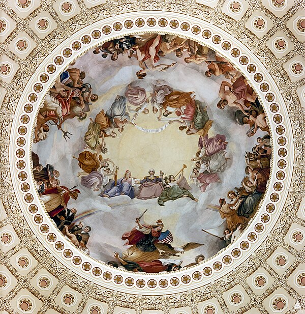 The Apotheosis of Washington as seen looking up from the Capitol rotunda in Washington, D.C.