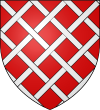 Coat of arms of Hodleston, Lord of Aneys, Gules, fretty Argent.. Armoiries de Daun 4.svg