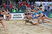 Deutsch: Beachhandball Europameisterschaften 2019 (Beach handball Euro); Tag 6: 7. Juli 2019 – Frauenfinale, Dänemark-Ungarn 2:0 (18:12, 23:22) English: Beach handball Euro; Day 6: 7 July 2019 – Women's Final – Denmark-Hungary 2:0 (18:12, 23:22)