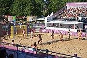 Deutsch: Beachhandball bei den Olympischen Jugendspielen 2018; Tag 3, 9. Oktober 2018; Jungs, Vorrunde, Gruppe B - Argentinien-Hongkong 2:0 English: Beach handball at the 2018 Summer Youth Olympics at 9 October 2018 – Girls Preliminary Round Group B – Argentina-Hing Kong 2:0