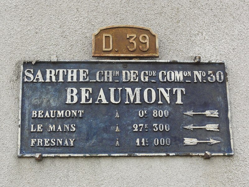 File:Beaumont-sur-Sarthe (Sarthe) plaque de cocher D39.jpg