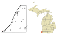 Berrien County Michigan Sisällytetyt ja rekisteröimättömät alueet Michiana Highlighted.svg