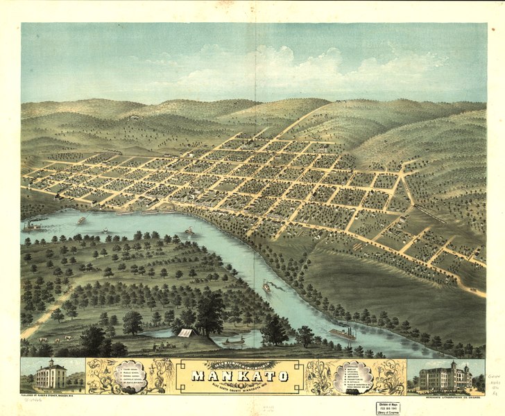 File:Bird's eye view of the city of Mankato, Blue Earth County, Minnesota 1870. LOC 75694640.tif