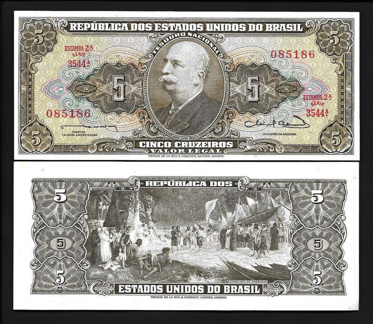 Brazil 5 Banknote. Brazilian 5 Reais Banknotes. Single Circulated Bill.  Brazil 5