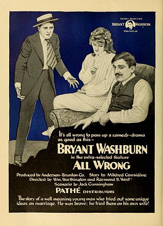 <i>All Wrong</i> (film) 1919 film by Raymond B. West