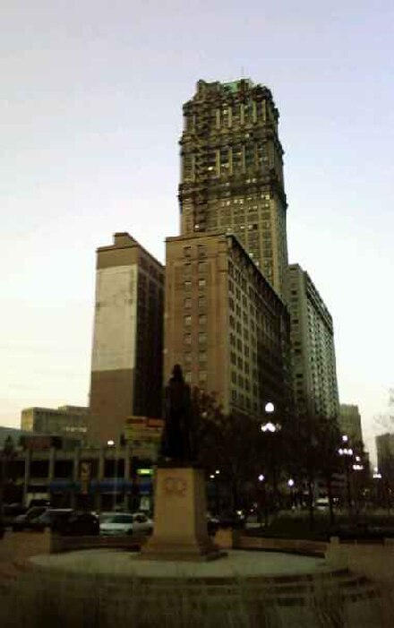 Buildings on Washington Boulevard, including the Book Tower which is the tallest among them