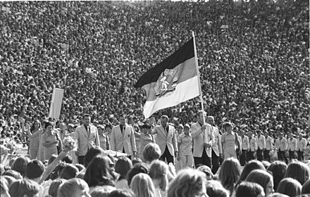 The East German delegation marching in the opening ceremonies of the 1972 Summer Olympics