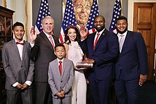 Donalds being sworn in by House Minority Leader Kevin McCarthy Byron Donalds swearing in 2.jpg